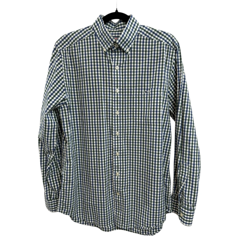 Mens Vineyard Vines Whale Shirt Blue Green Black Plaid M Cotton
