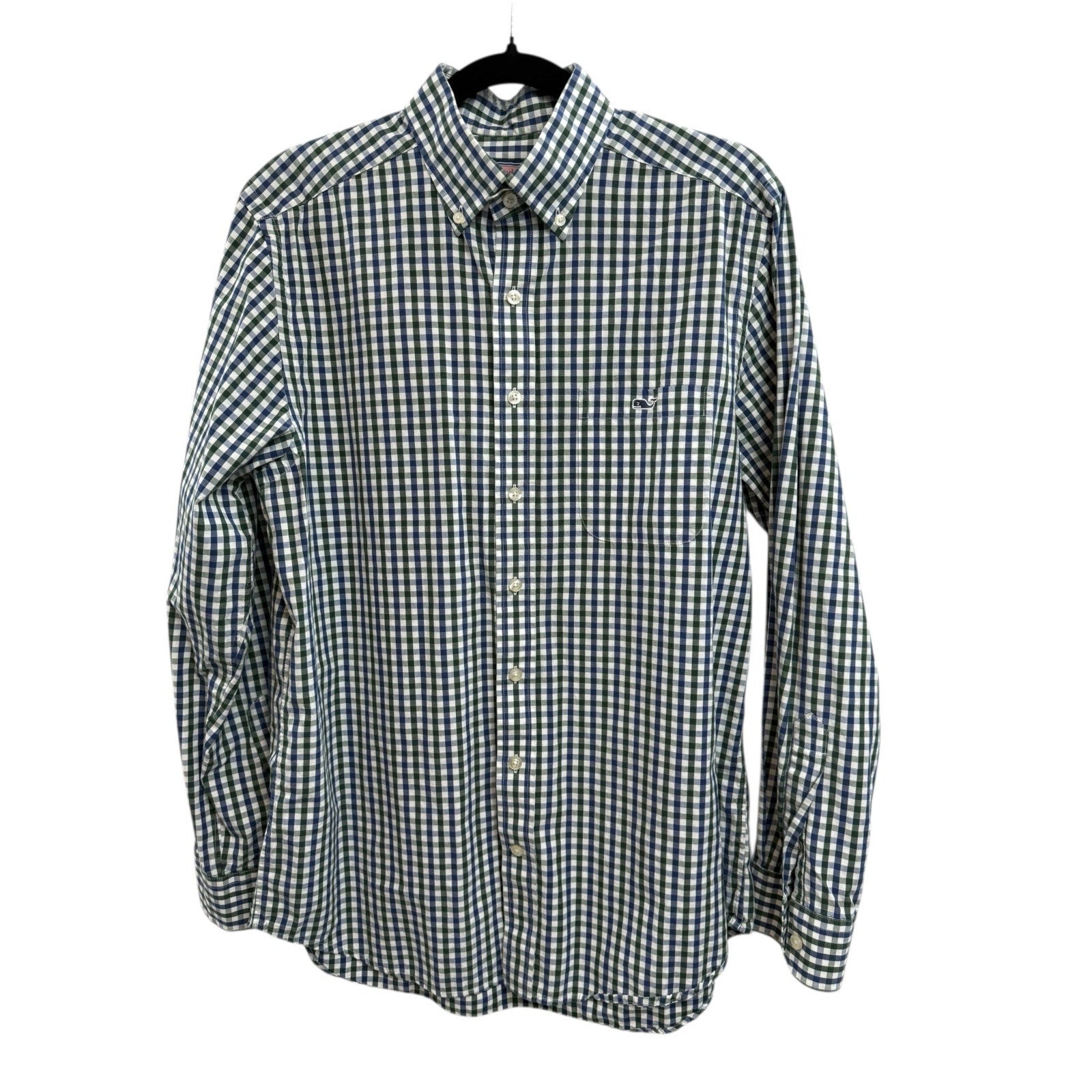 Mens Vineyard Vines Whale Shirt Blue Green Black Plaid M Cotton
