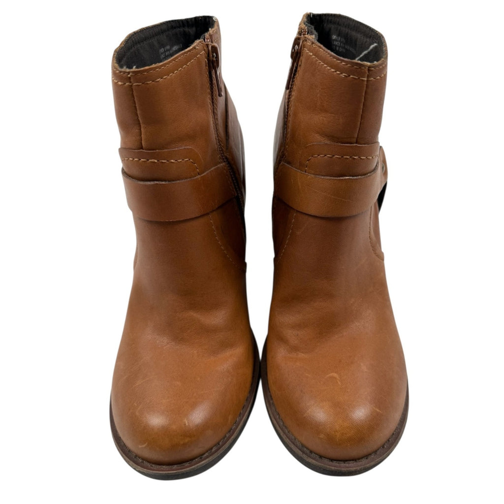 Korks Womens Farah Tan Leather Equestrian Stacked Heel Bootie Sz 7.5.