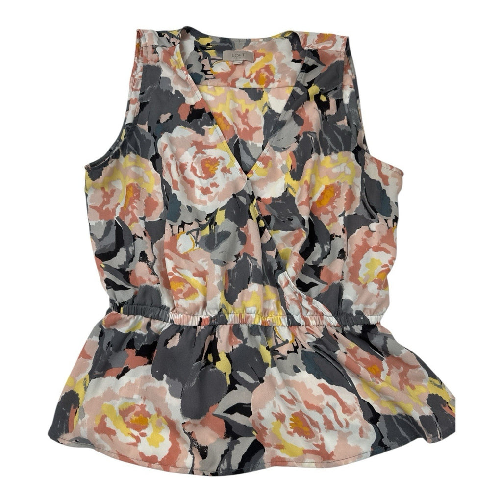 Ann Taylor 2 Piece Outfit Floral Blouse Size L & Gray Skirt Skirt Size 8