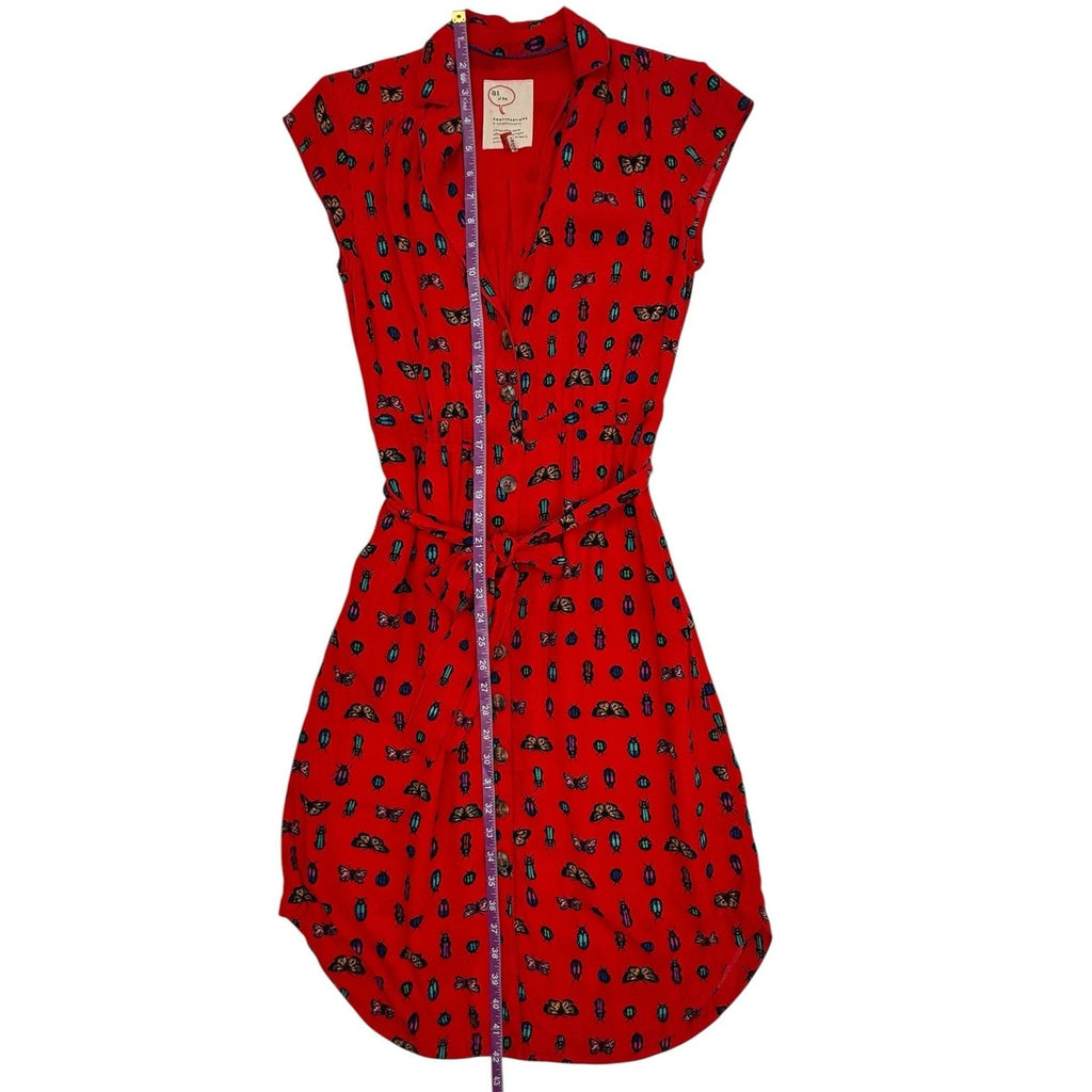 Anthropologie 52 Conversations Colloquial Bug Butterfly Shirt Dress Red Size 0