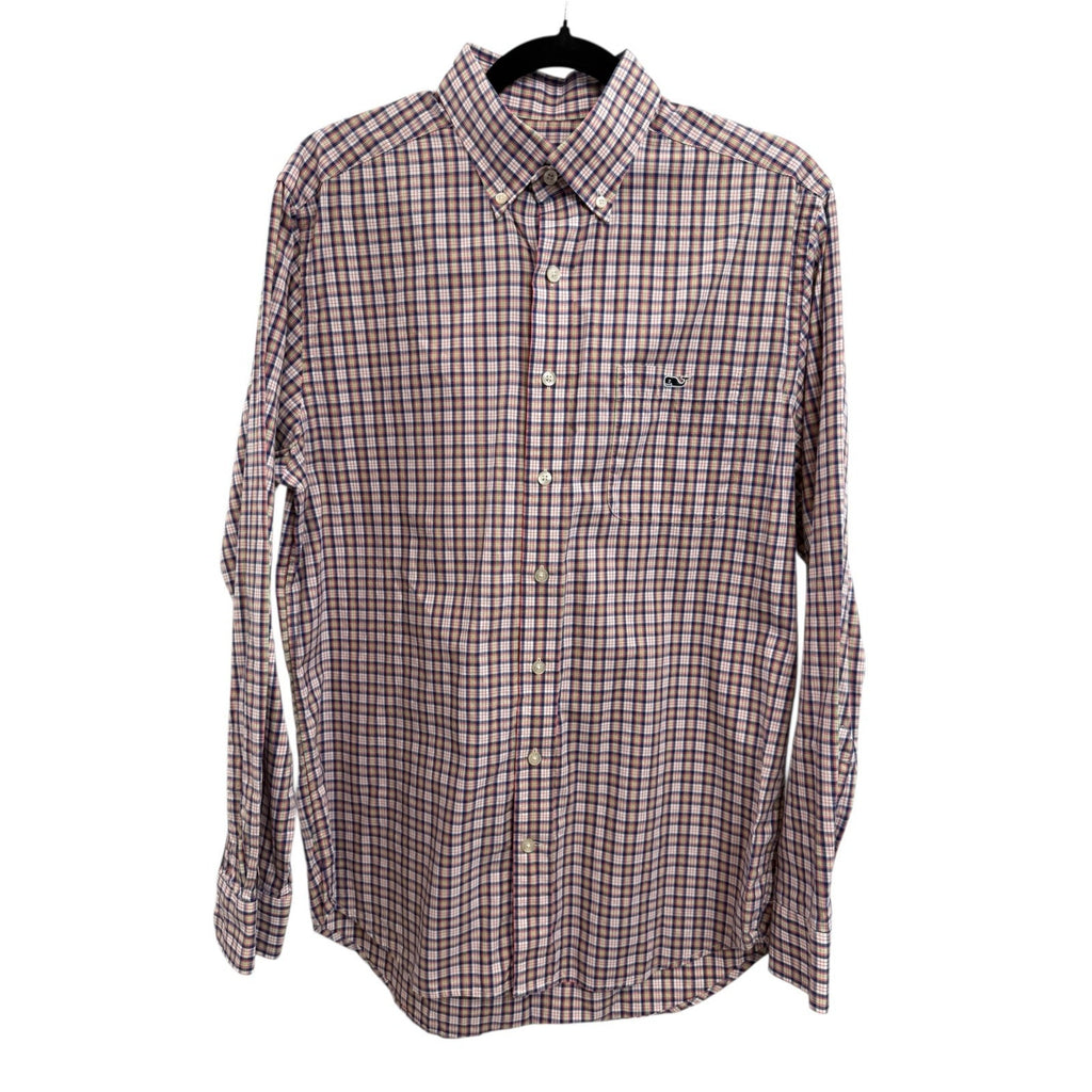 Mens Vineyard Vines Slim Fit Tucker Shirt Blue Pink Green White Plaid M Cotton