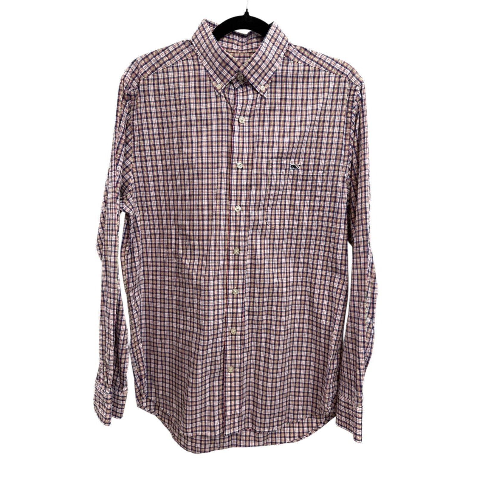 Mens Vineyard Vines Slim Fit Tucker Shirt Blue Pink Green White Plaid M Cotton