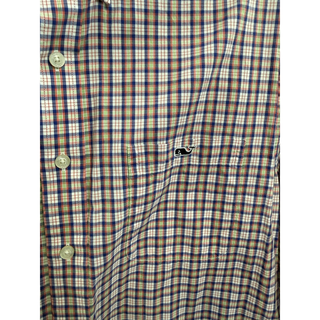 Mens Vineyard Vines Slim Fit Tucker Shirt Blue Pink Green White Plaid M Cotton