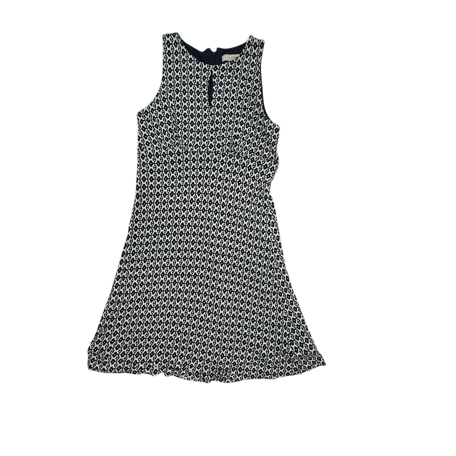 Ann Taylor LOFT Navy and White Geometric Print Sleeveless Keyhole Swing Dress
