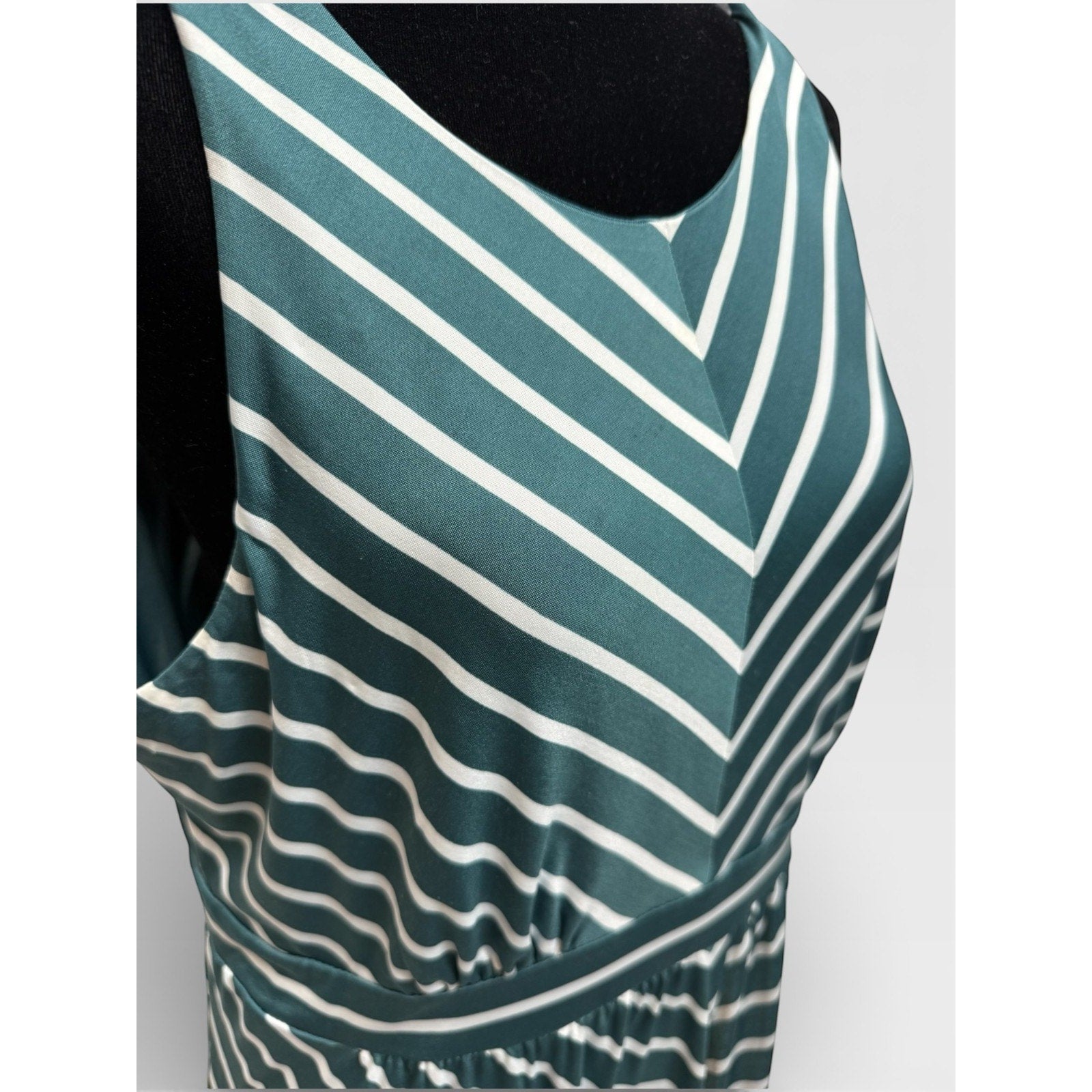 Ann Taylor LOFT Women's Size M Teal Blue & White Striped Sleeveless Dress