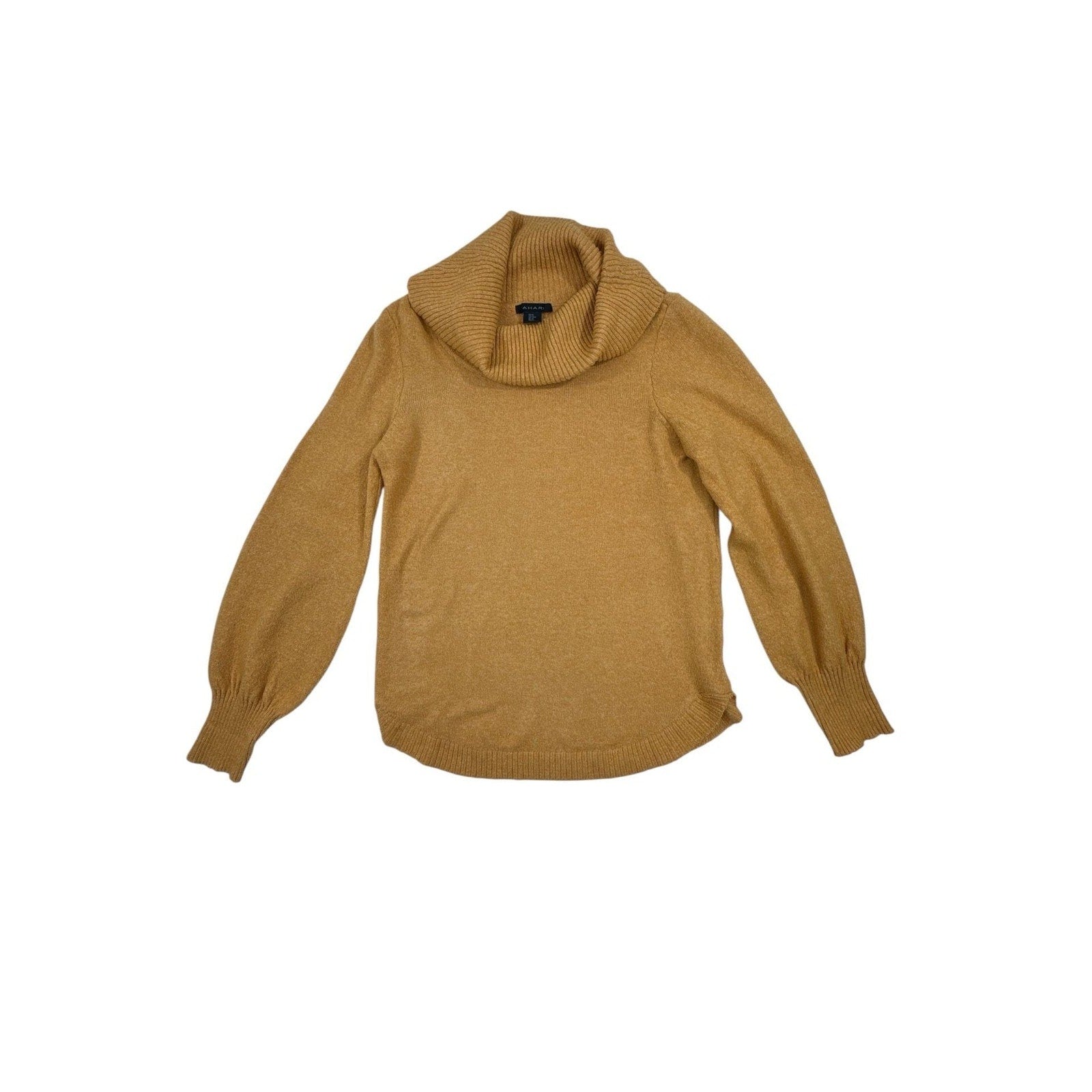 Tahari Mustard Yellow Gold Cowl Neck Knit Pullover Sweater Size M