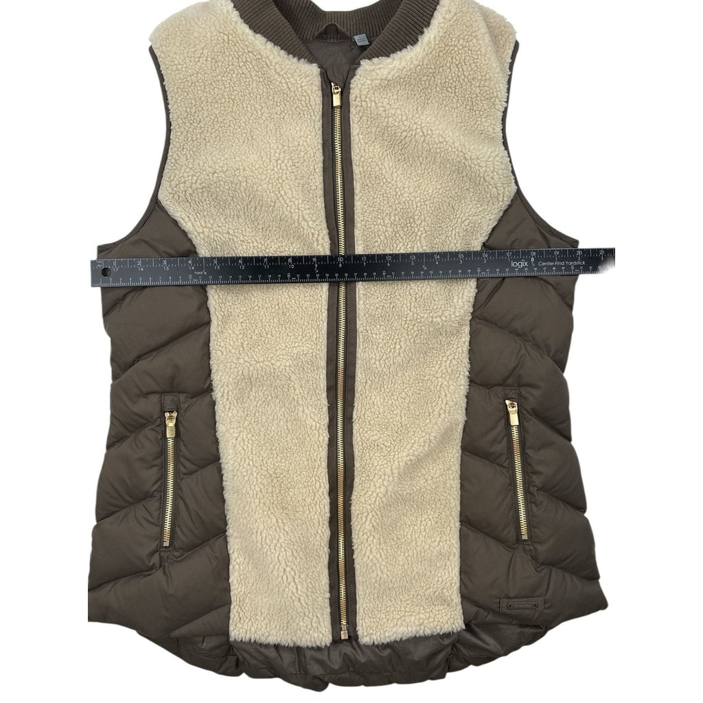 Athleta Tundra Responsible Down Sherpa Puffer Vest Brown Cream Size L