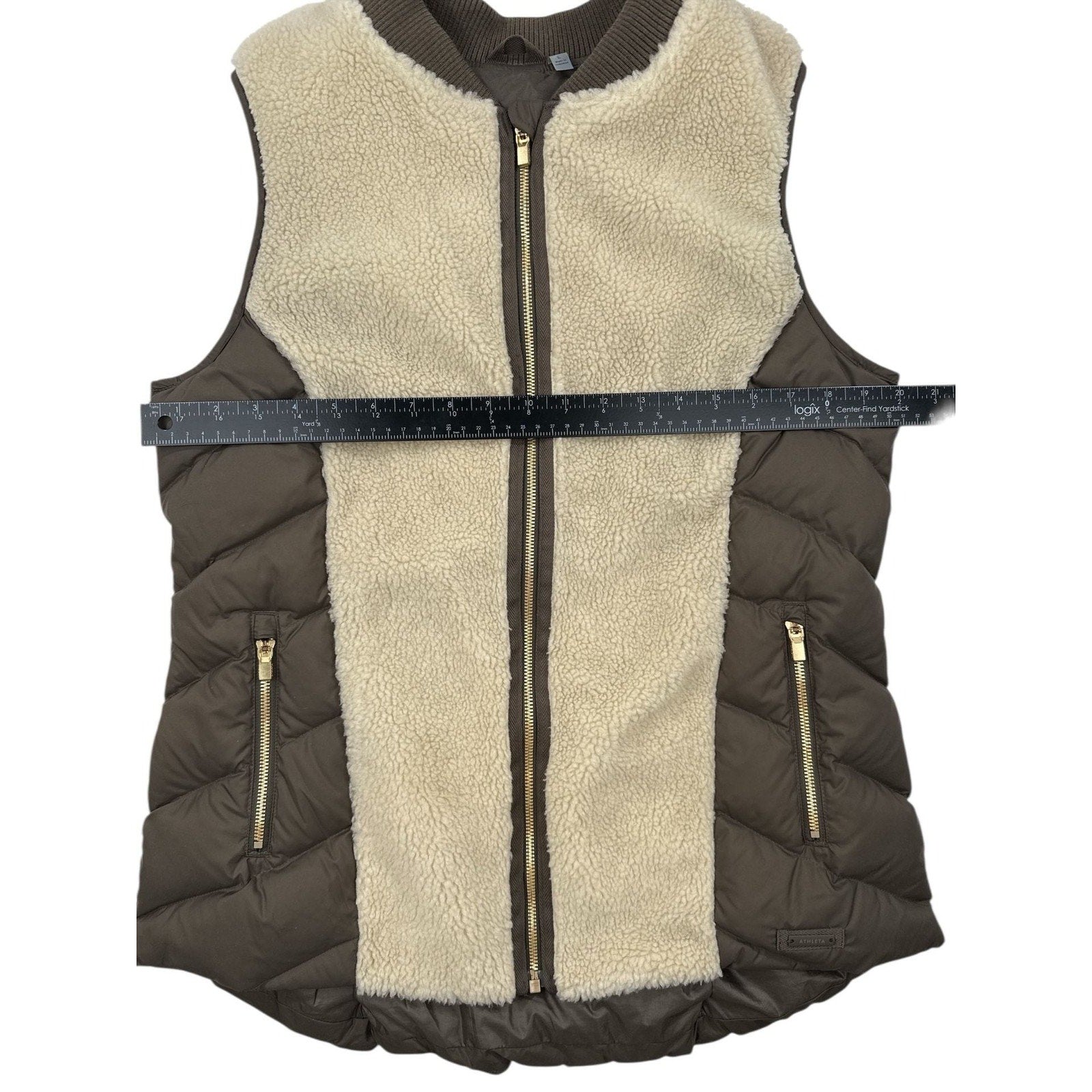 Athleta Tundra Responsible Down Sherpa Puffer Vest Brown Cream Size L
