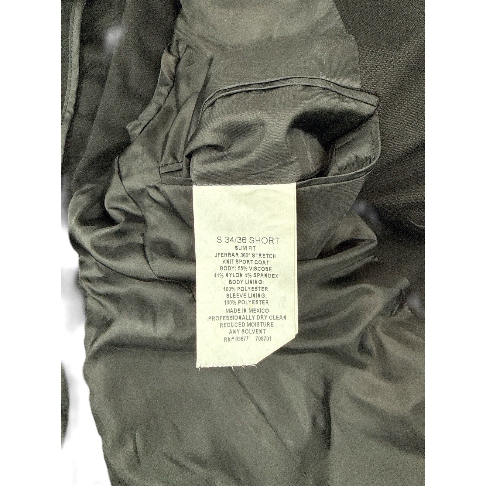 Mens J Ferrar 34/36 360 Super Slim Fit Stretch Sport Coat Suit Jacket Black