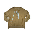 Aerie Mustard Yellow Lace-Up V-Neck Oversized Distressed Sweatshirt Size XL