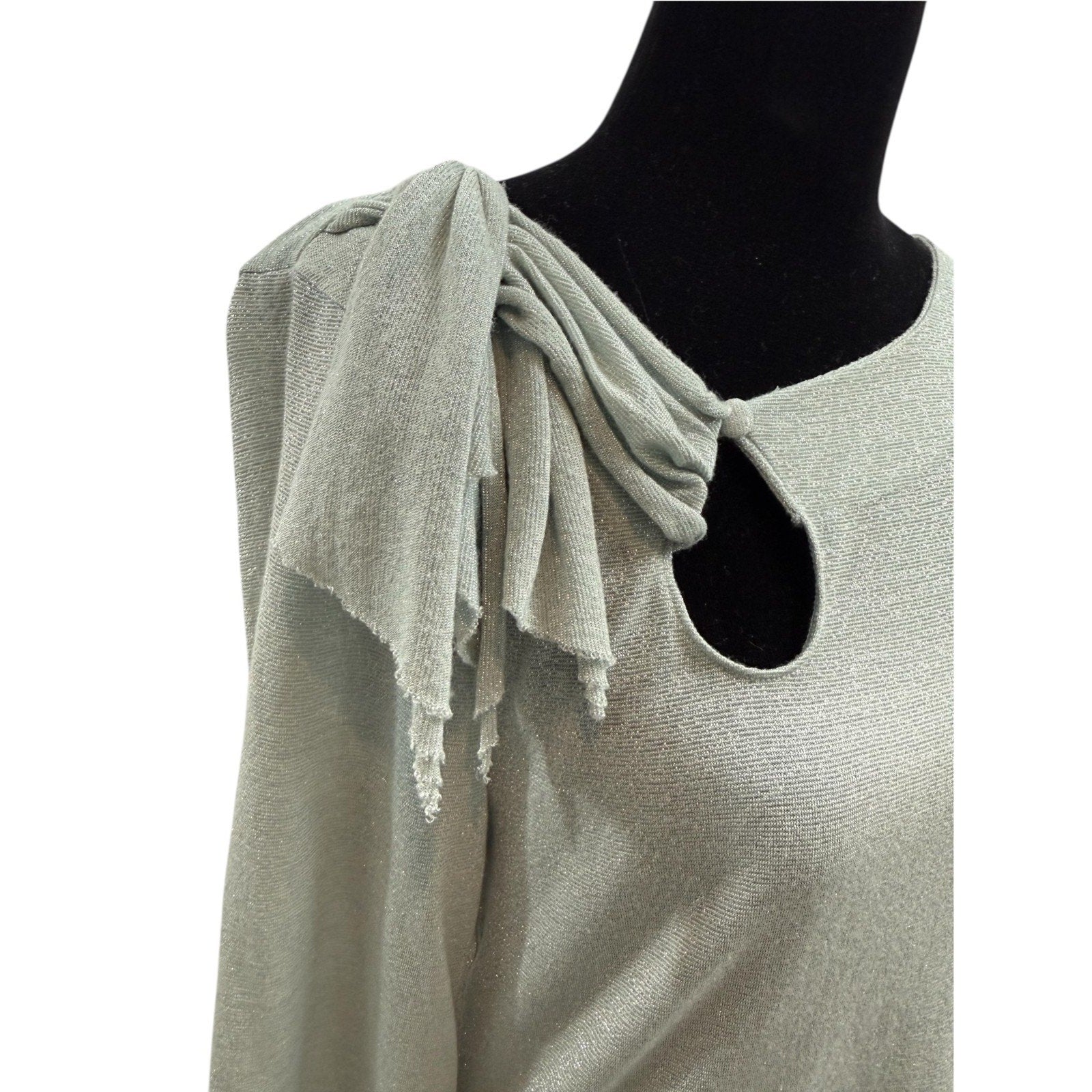 Womens Anthroplogie Deletta Shimmer Blue/Aqua Bow Shirt Size Large