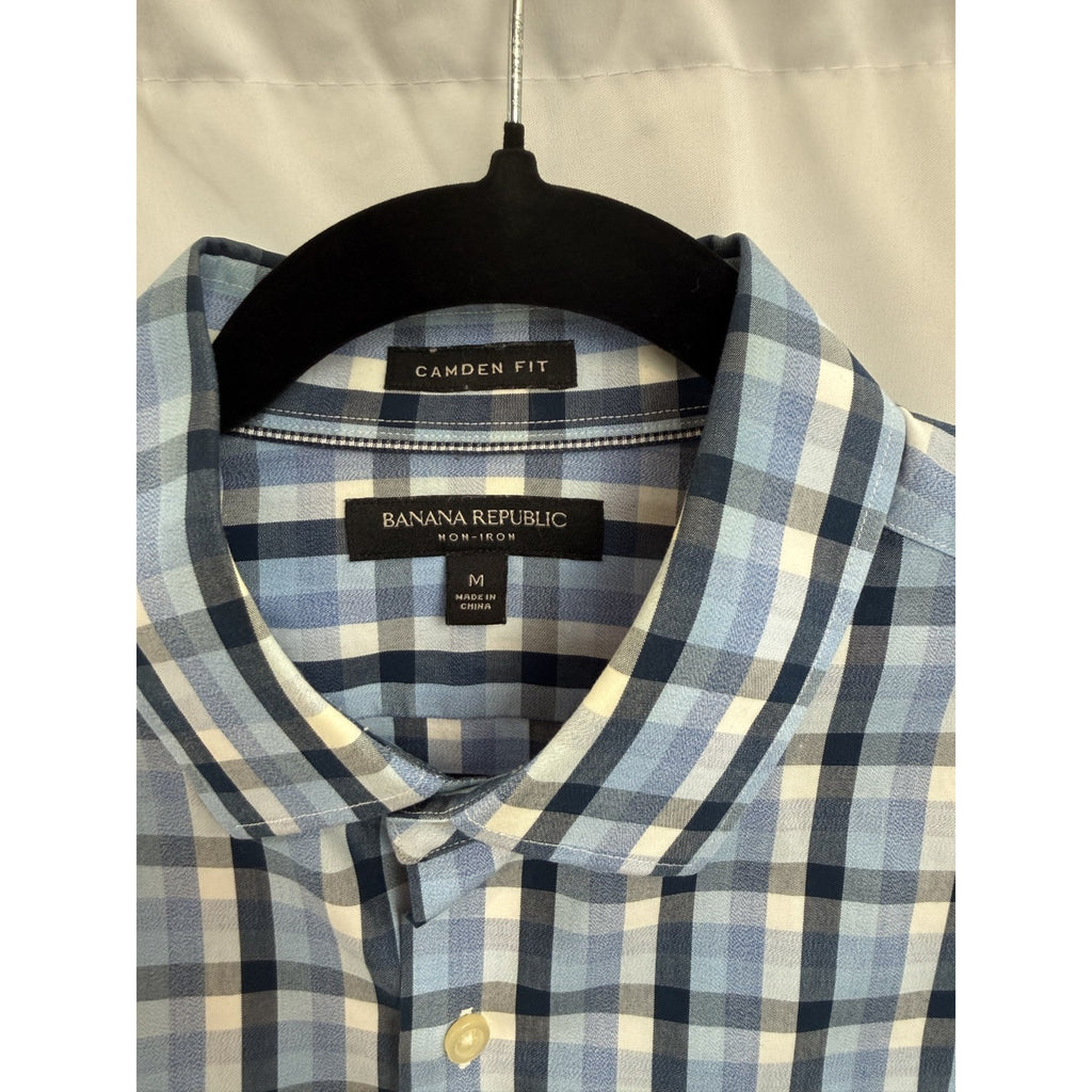 Banana Republic Shirt Mens Medium Camden Fit Blue Plaid Button Down Long Sleeve