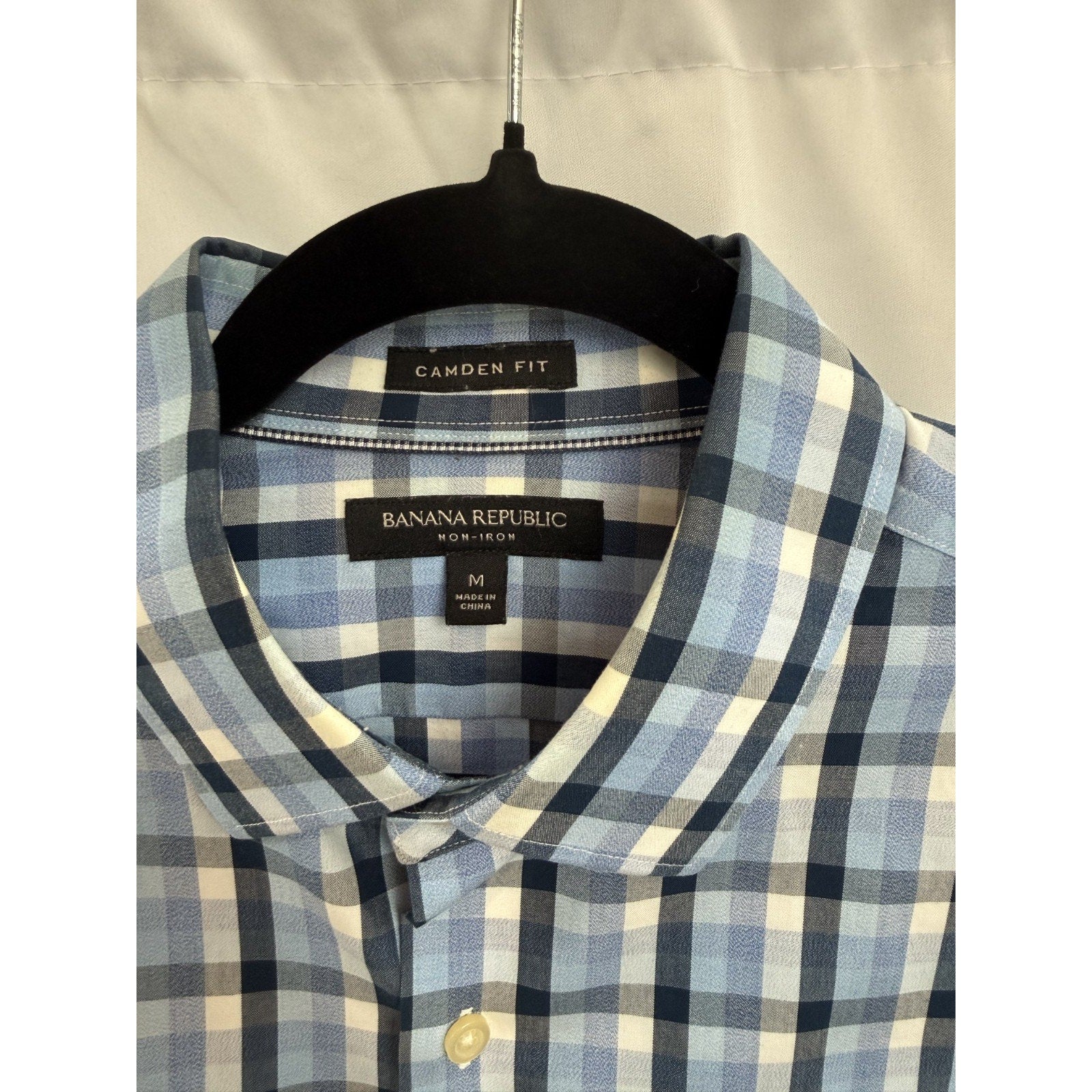 Banana Republic Shirt Mens Medium Camden Fit Blue Plaid Button Down Long Sleeve