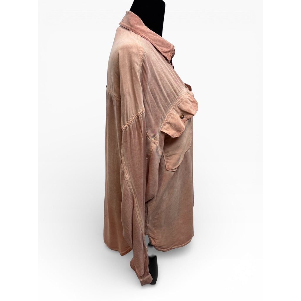 Pilcro Anthropologie Women Shirt XS Dusty Pink Button Down Oversized Relaxed