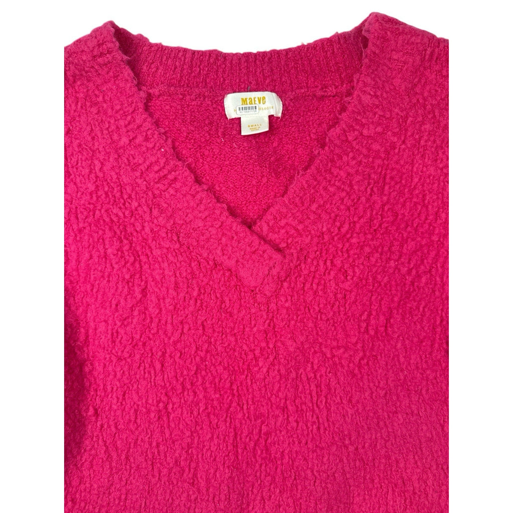 Anthropologie Maeve Womens Plush Pink Sweater Small Wool Vneck
