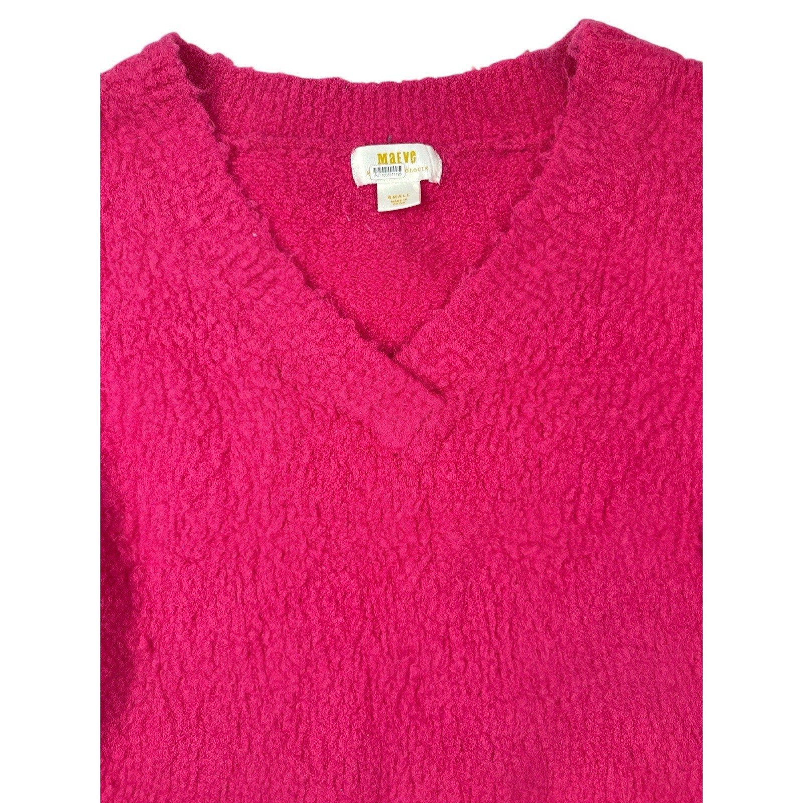 Anthropologie Maeve Womens Plush Pink Sweater Small Wool Vneck