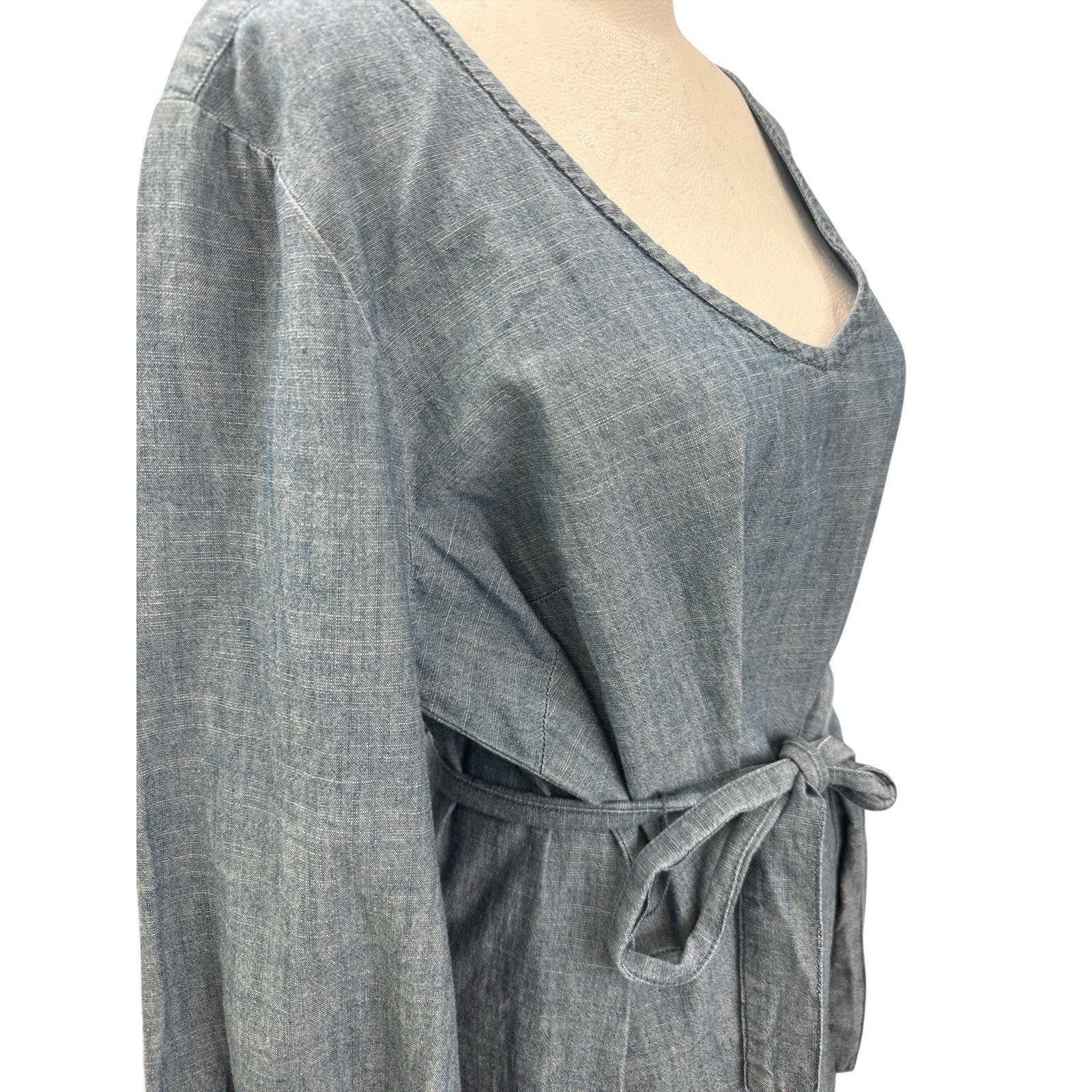J Crew Dress Womens XL Blue Chambray Long Sleeve Belted
