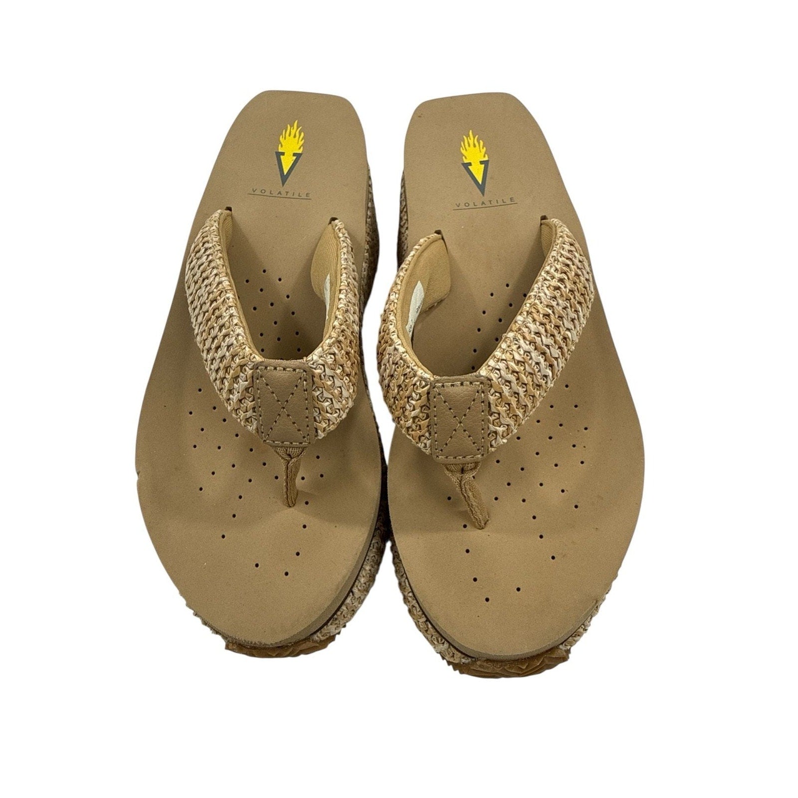 Volatile Women's Island Raffia Wedge Platform Thong Sandals in Natural
