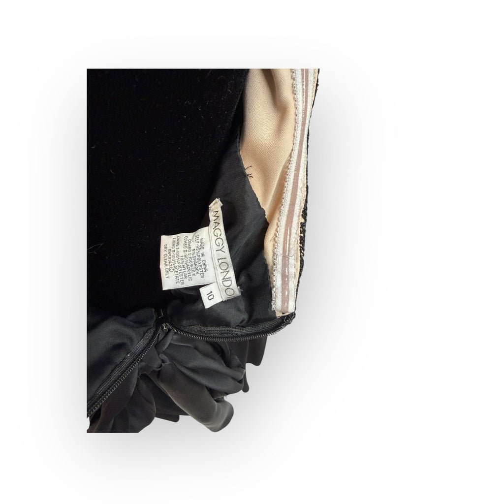 Maggy London Lace Silk Party Dress Black Size 10 Satin Tie