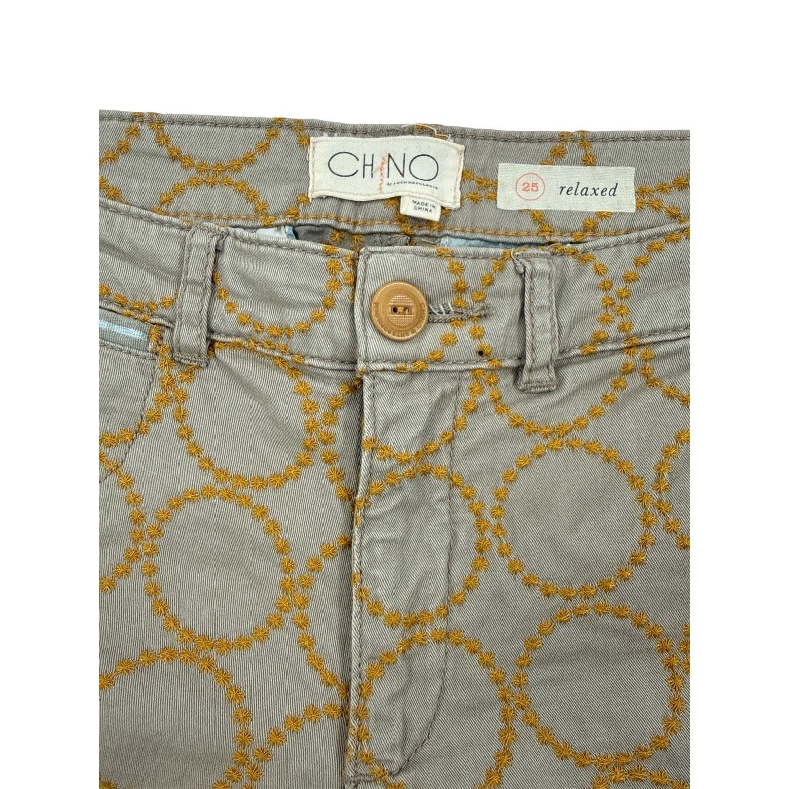 Chino by Anthropologie Relaxed Fit Circle Embroidered Pants Size 25