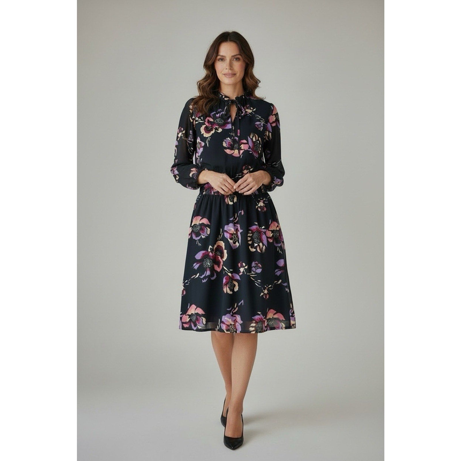 J.Crew Women's Navy Floral print smocked-waist dress Size XS NWTs