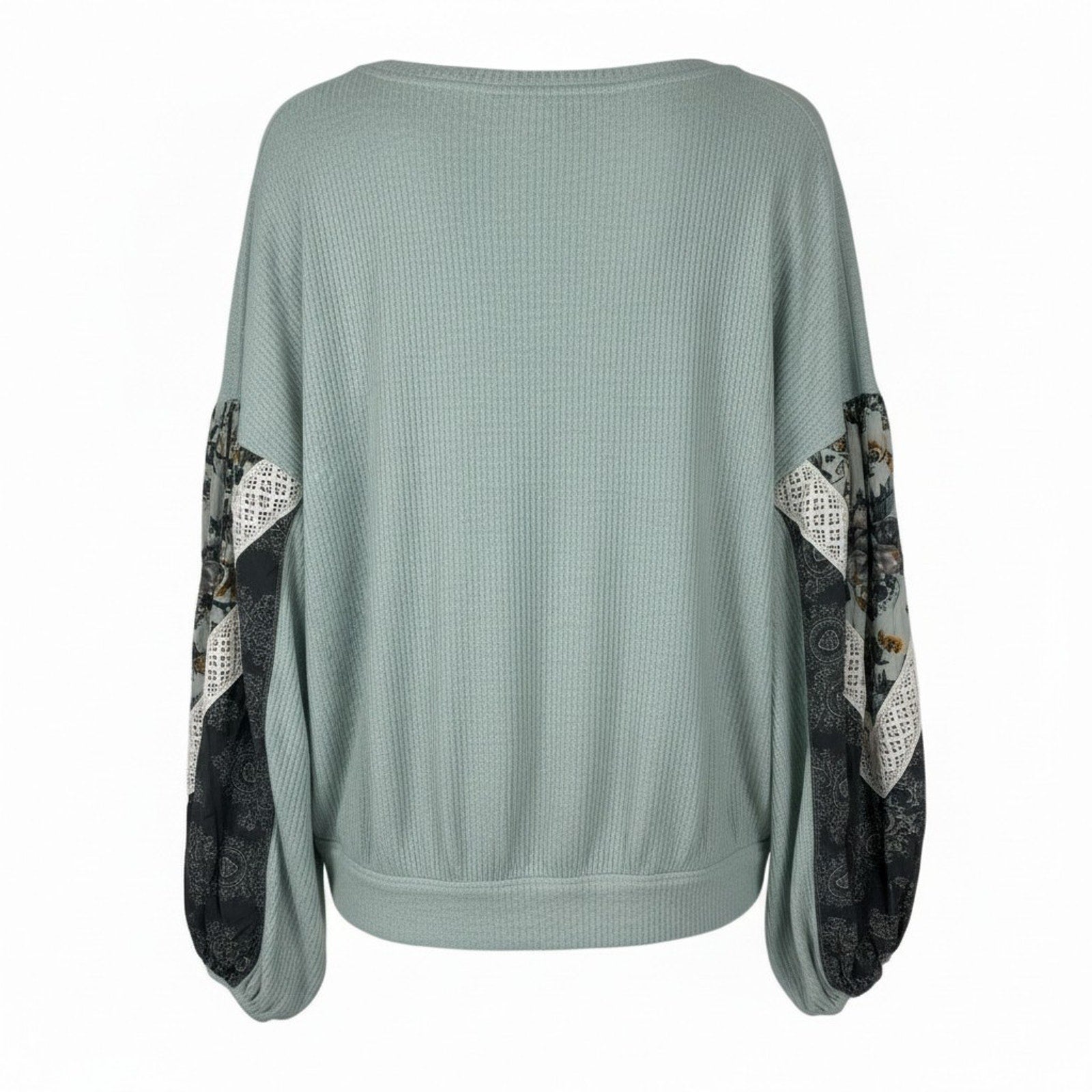 Free People Casual Clash Balloon Sleeve Mint Green Boho Blouse Size M