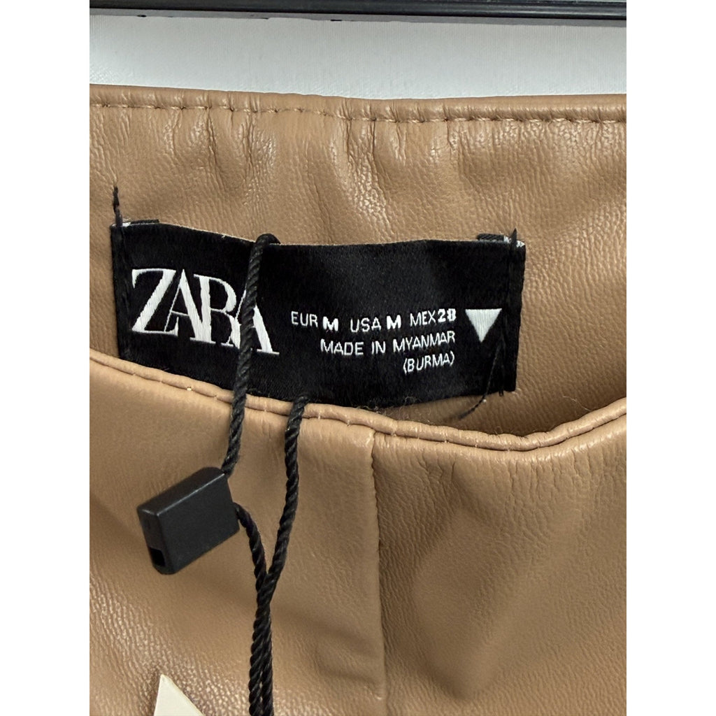 Womens Zara Camel Faux Leather Leggings Pants Size M 28