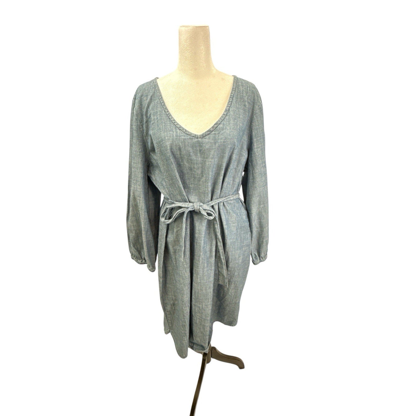 J Crew Dress Womens XL Blue Chambray Long Sleeve Belted