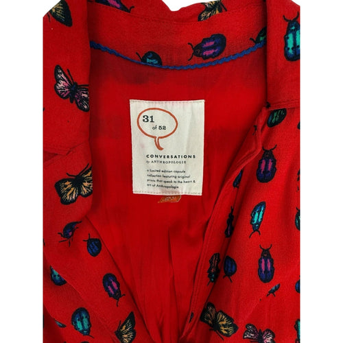 Anthropologie 52 Conversations Colloquial Bug Butterfly Shirt Dress Red Size 0