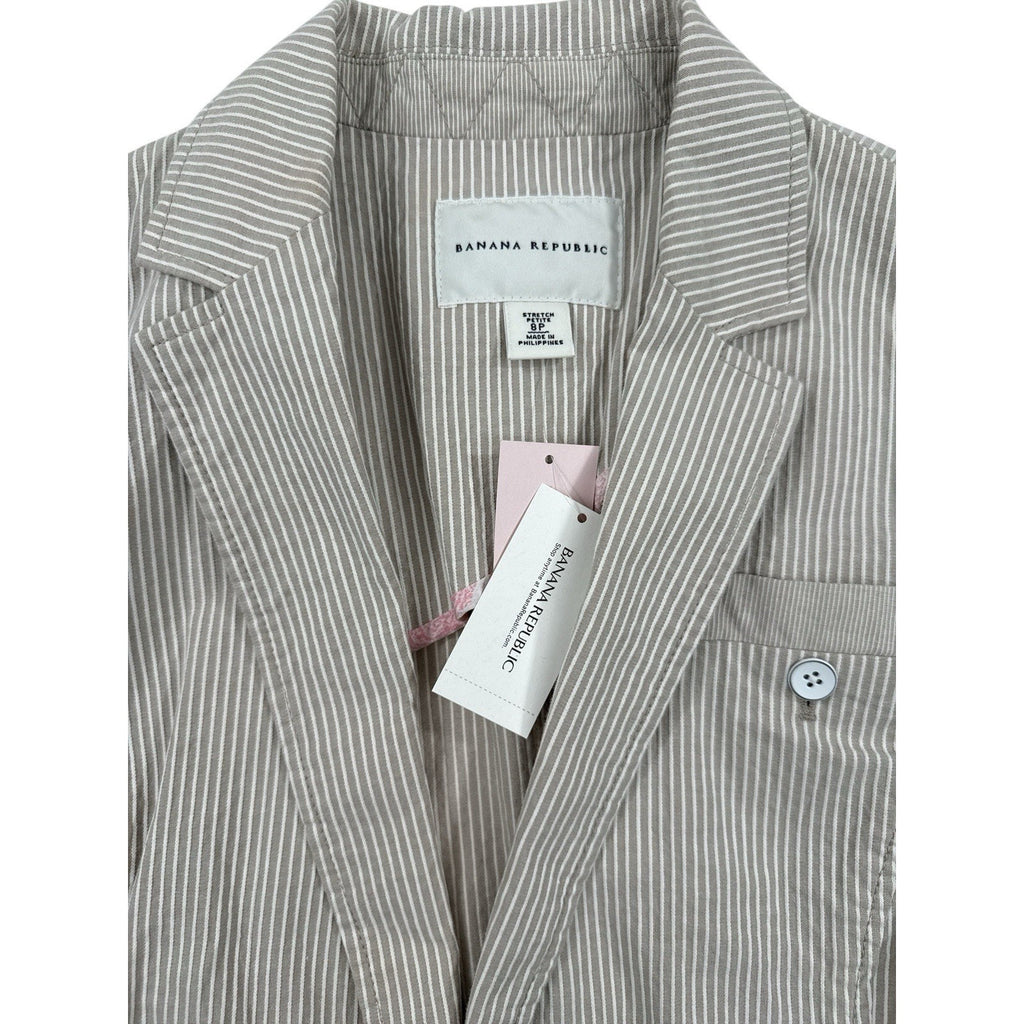 Banana Republic Blazer Striped Tan And White Womens 8 Petite Jacket NWT