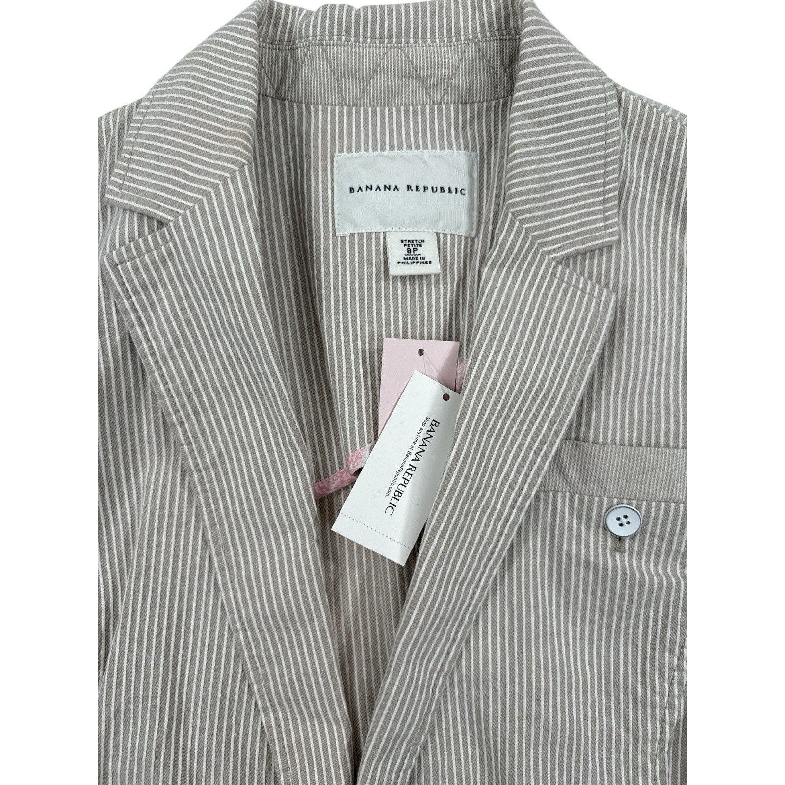 Banana Republic Blazer Striped Tan And White Womens 8 Petite Jacket NWT