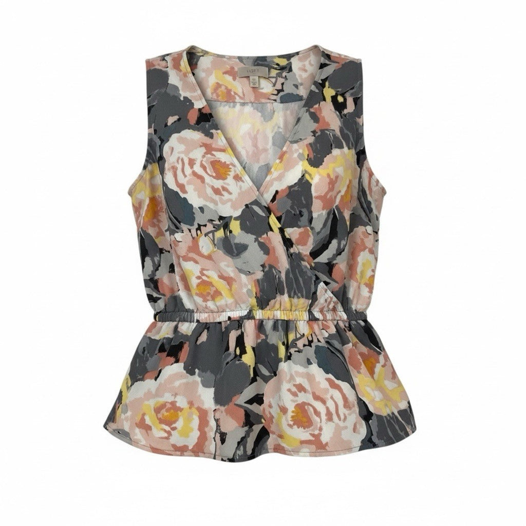 Ann Taylor 2 Piece Outfit Floral Blouse Size L & Gray Skirt Skirt Size 8