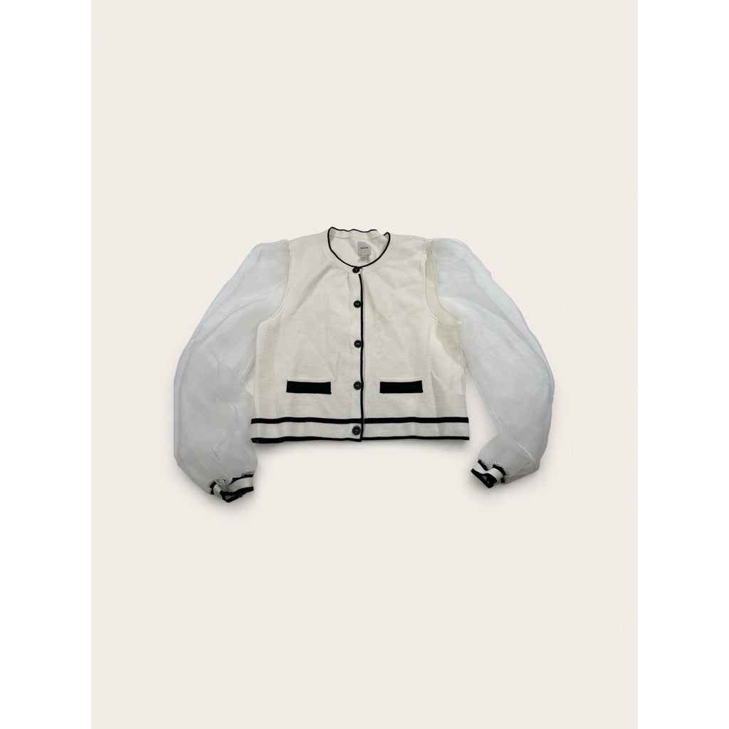 Maeve Anthropologie Sheer Sleeve Sweater Womens Size XL Ivory Organza