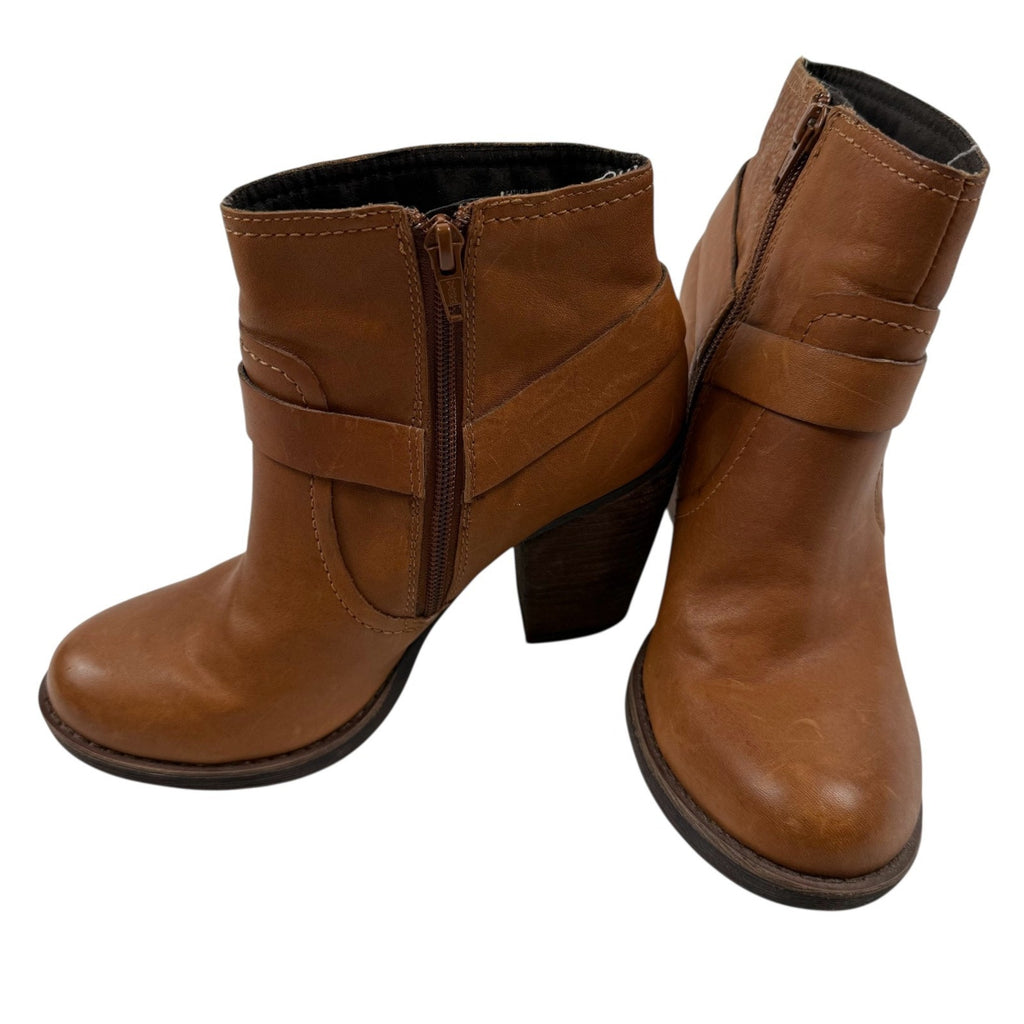 Korks Womens Farah Tan Leather Equestrian Stacked Heel Bootie Sz 7.5.