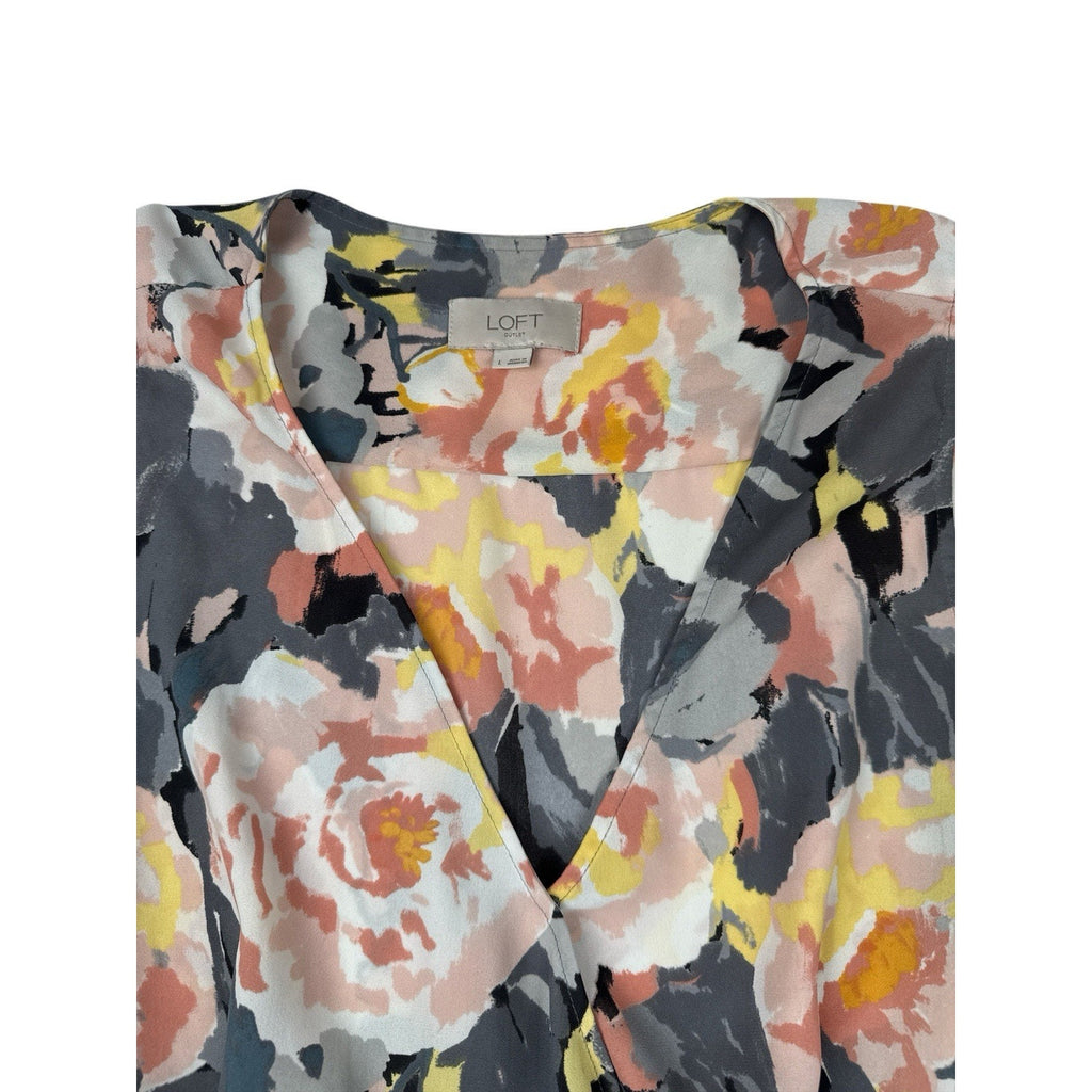 Ann Taylor 2 Piece Outfit Floral Blouse Size L & Gray Skirt Skirt Size 8