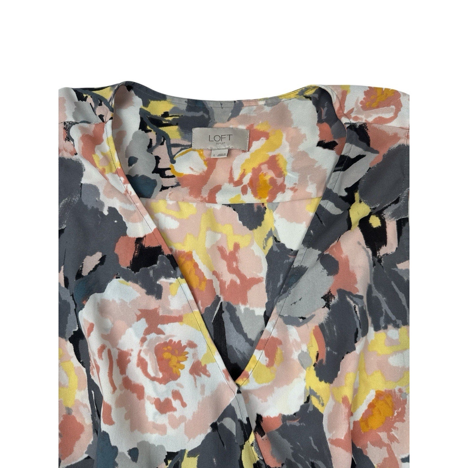 Ann Taylor 2 Piece Outfit Floral Blouse Size L & Gray Skirt Skirt Size 8