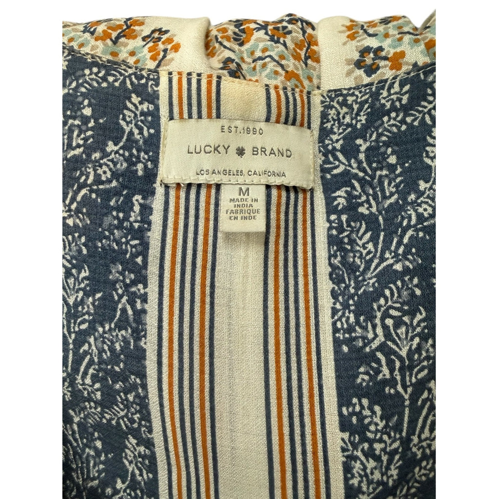 Lucky Brand Orange/Blue Floral Tunic Blouse Shirt 3/4 Sleeve Size M