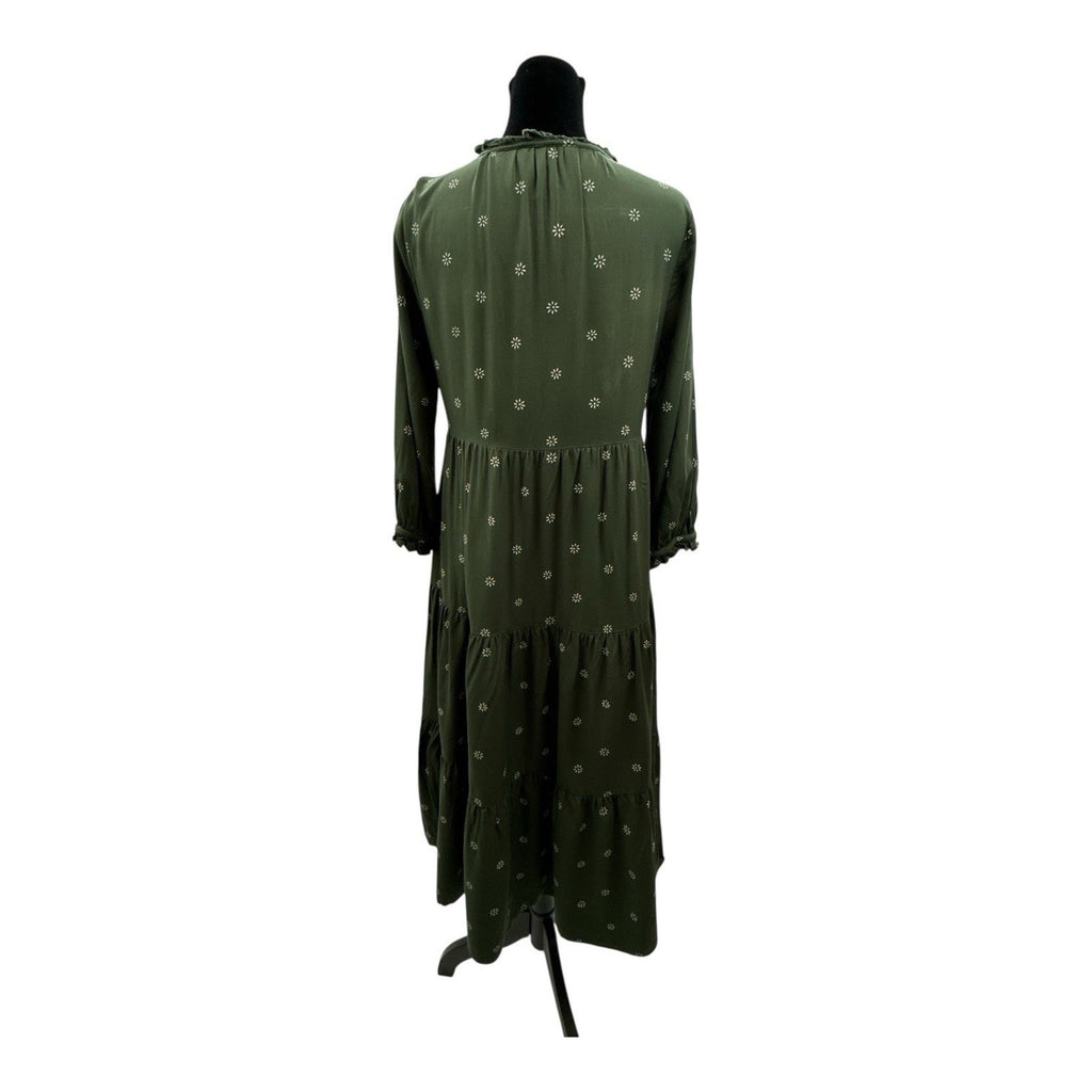 MADEWELL Tie-Neck Tiered Swingy Midi Dress Stardot Dark Forest SZ XS