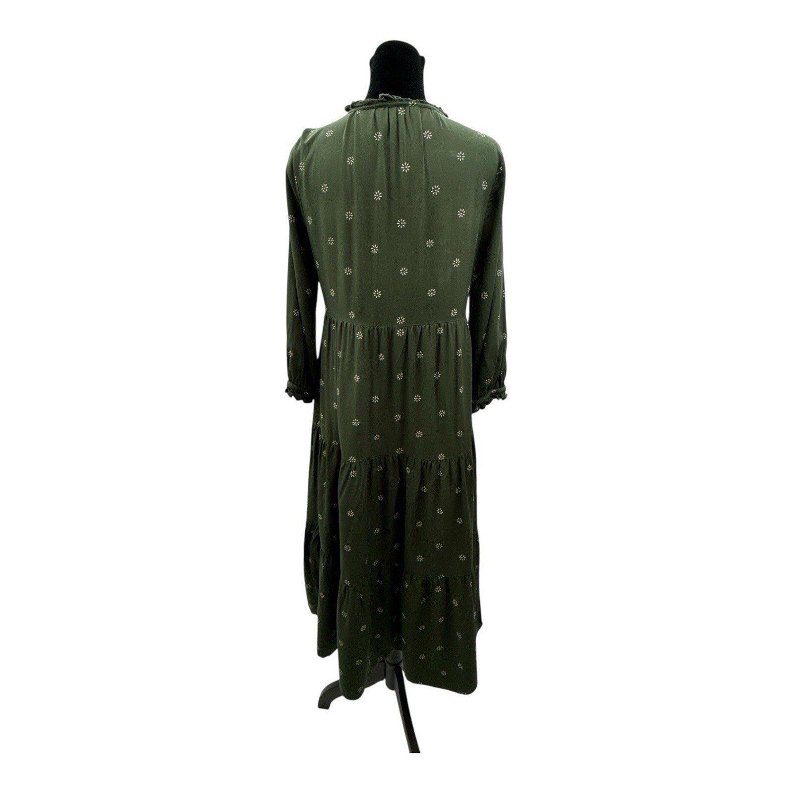 MADEWELL Tie-Neck Tiered Swingy Midi Dress Stardot Dark Forest SZ XS