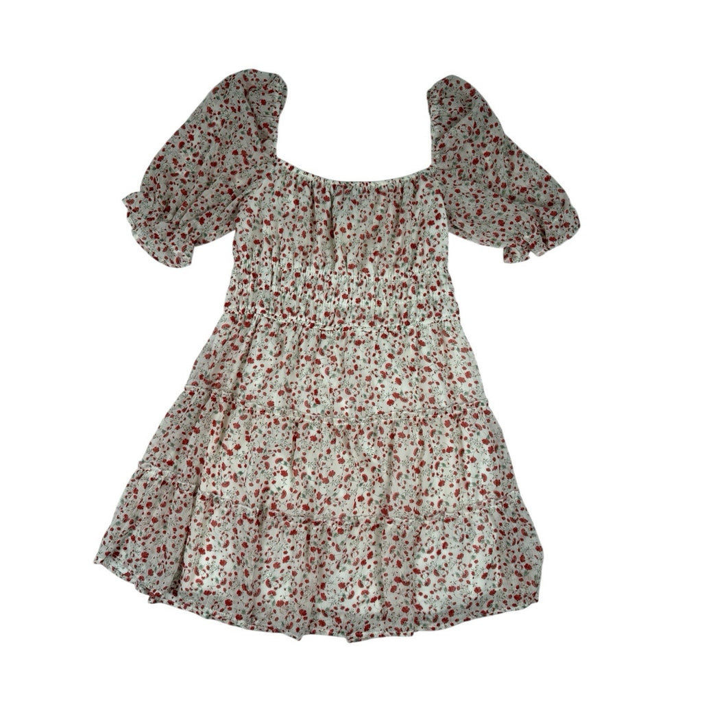 TRIXXI Women's Dress XL Colorful Pink Floral Smocked Puff Sleeve Tiered NWT