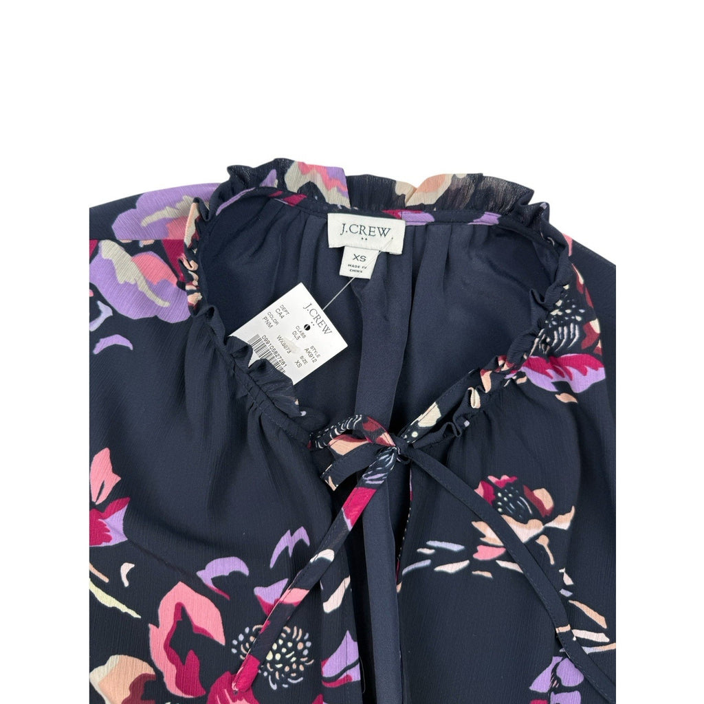 J.Crew Women's Navy Floral print smocked-waist dress Size XS NWTs