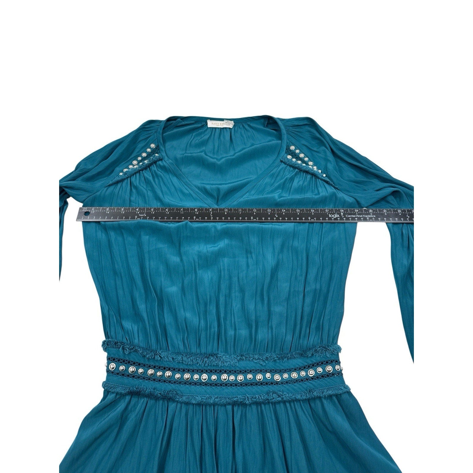 Ramy Brook Studded Mini Ruffled Dress Blue Green Teal Size S