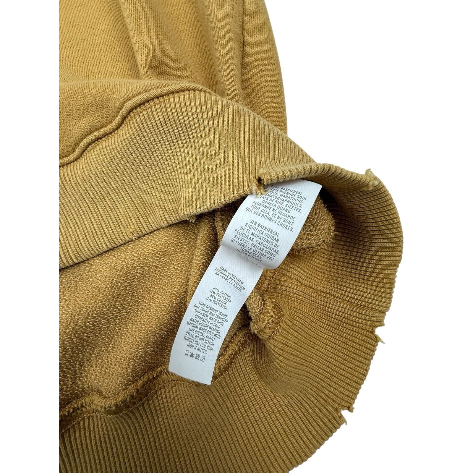 Aerie Mustard Yellow Lace-Up V-Neck Oversized Distressed Sweatshirt Size XL