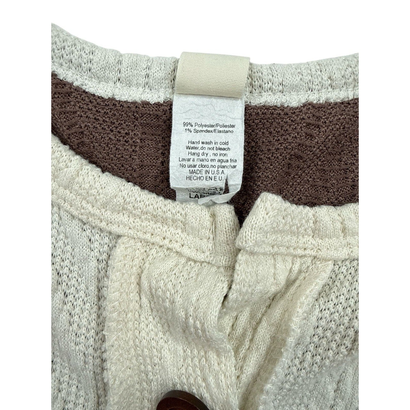 7th Ray Bohemian Colorblock Henley Cable Knit Multi-Texture Long Sleeve Top