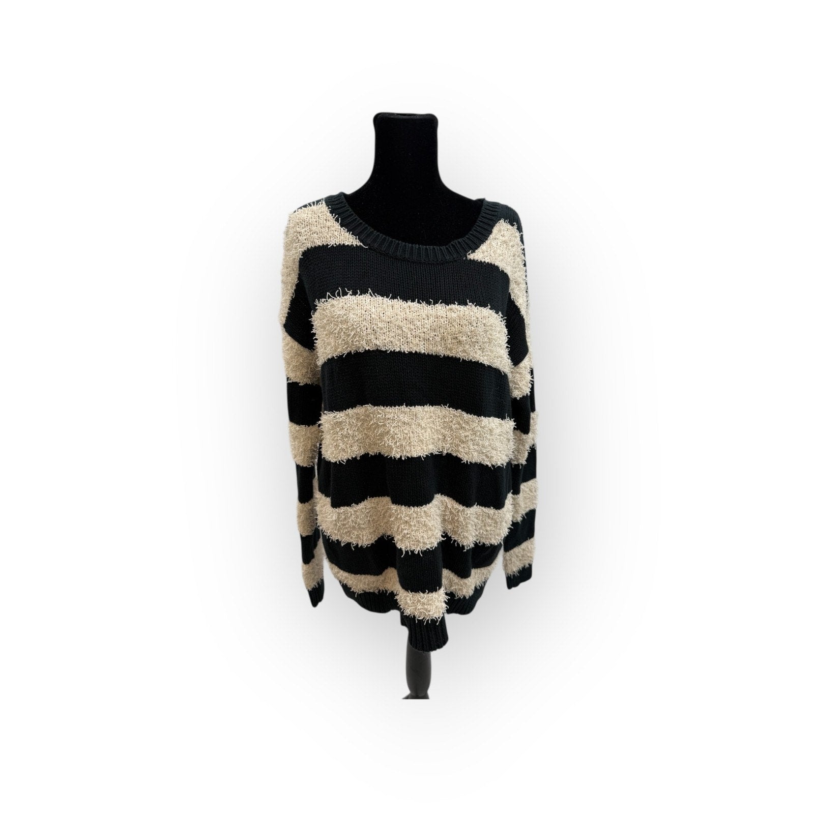 American Eagle Vintage Boyfriend Striped Black Ivory Long Sleeve Sweater Size S