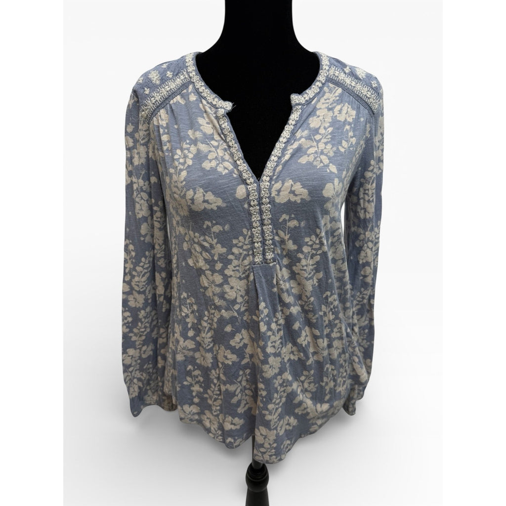 Lucky Brand Shirt Womens S Blue Floral Long Sleeve Boho Tunic