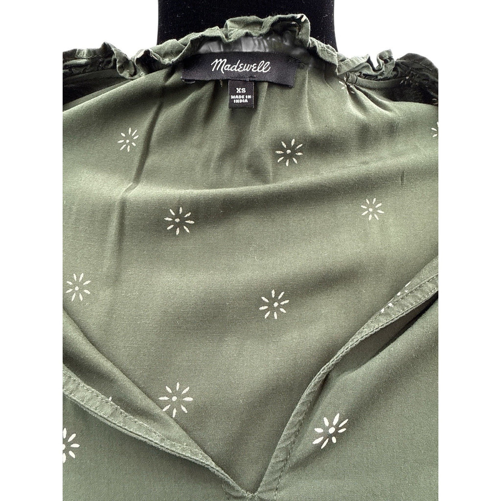 MADEWELL Tie-Neck Tiered Swingy Midi Dress Stardot Dark Forest SZ XS