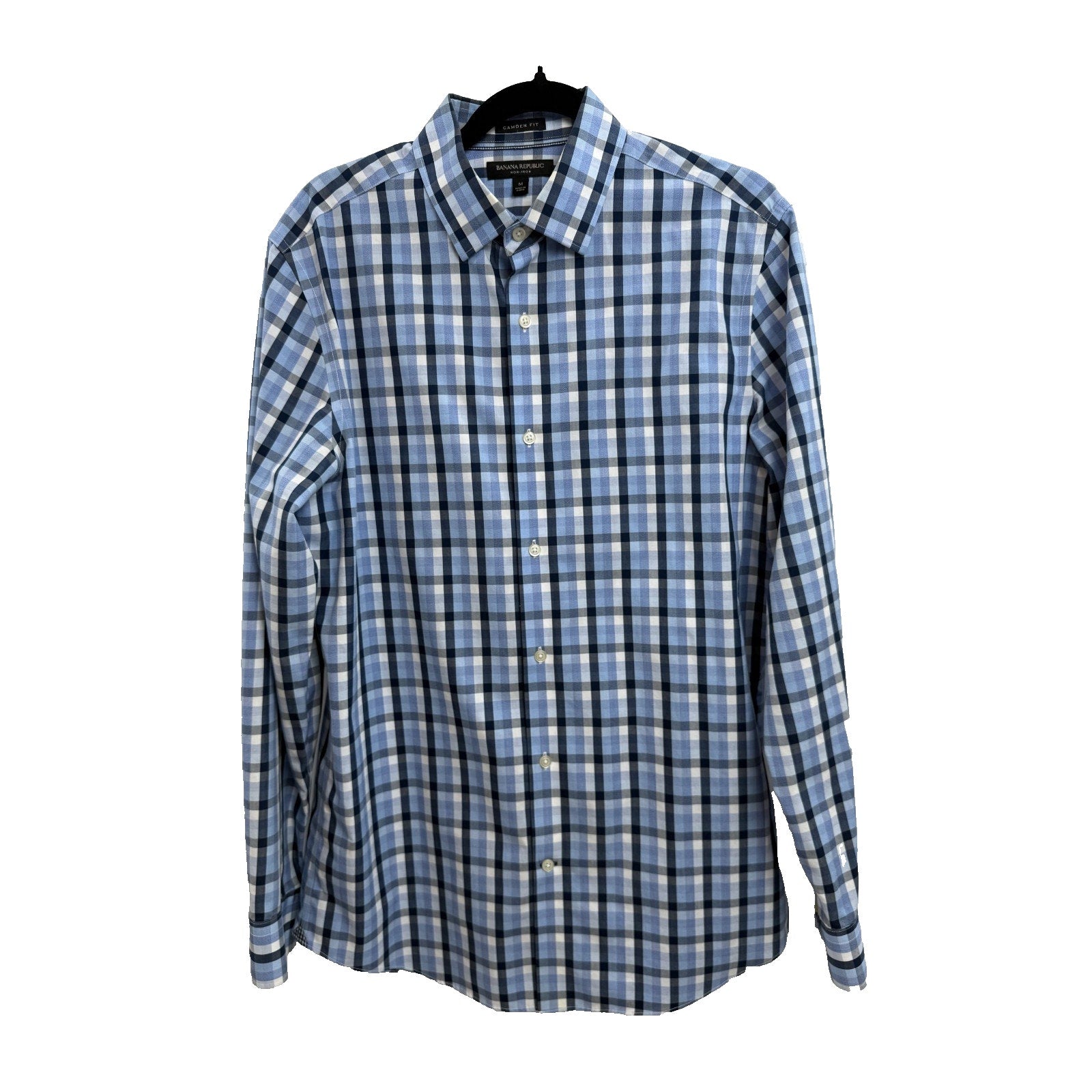 Banana Republic Shirt Mens Medium Camden Fit Blue Plaid Button Down Long Sleeve