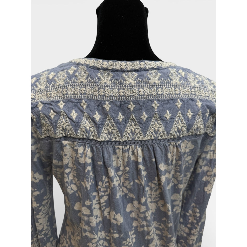 Lucky Brand Shirt Womens S Blue Floral Long Sleeve Boho Tunic